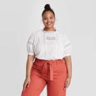 Women's Plus Size Puff Elbow Sleeve Eyelet Blouse - Universal Thread White