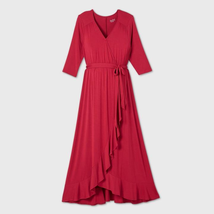 Long Sleeve Knit Wrap Maternity Dress - Isabel Maternity By Ingrid & Isabel Ruby