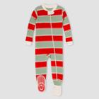 Burt's Bees Baby Baby Rugby Striped Organic Cotton Tight Fit Footed Pajama - Red/green