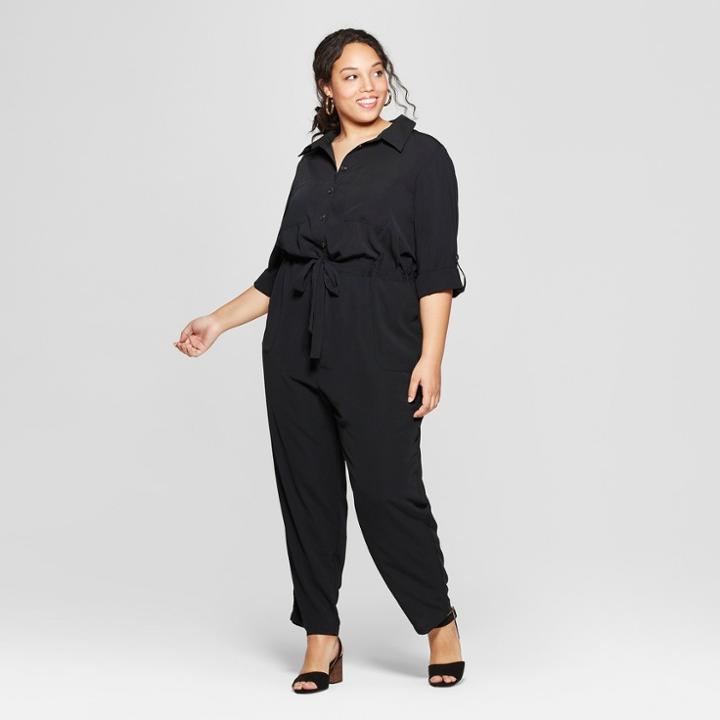 Women's Plus Size Utility Jumpsuit - Ava & Viv Black