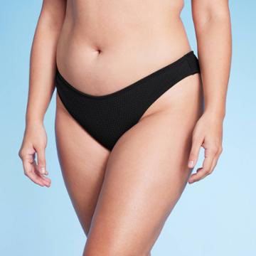 Women's Pucker Textured High Leg Cheeky Bikini Bottom - Wild Fable Black Xxs