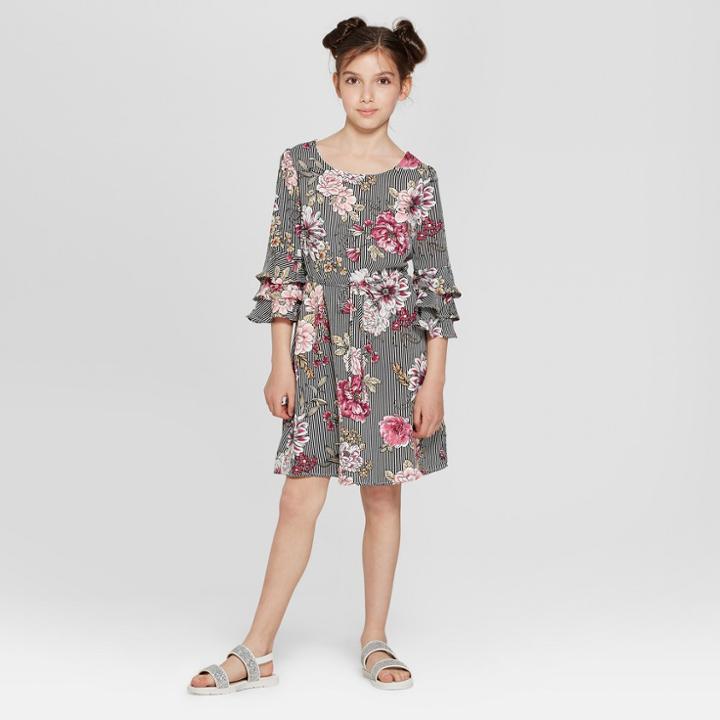 Lots Of Love By Speechless Girls' All Over Floral Print Dress - Black 7, Black Purple