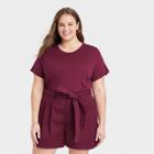 Women's Plus Size Short Sleeve Casual Fit T-shirt - A New Day Burgundy