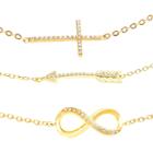 Target Round-cut Cubic Zirconia Gold Plated Bracelet Set With Cross, Arrow & Infinity (7.25), Women's