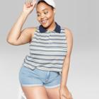 Women's Plus Size Striped Sleeveless Polo Shirt - Wild Fable Navy