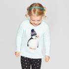 Toddler Girls' Penguin Pullover Sweater - Cat & Jack Aqua