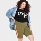 No Brand Pride Adult Plus Size Biker Shorts - Olive Green Rainbow