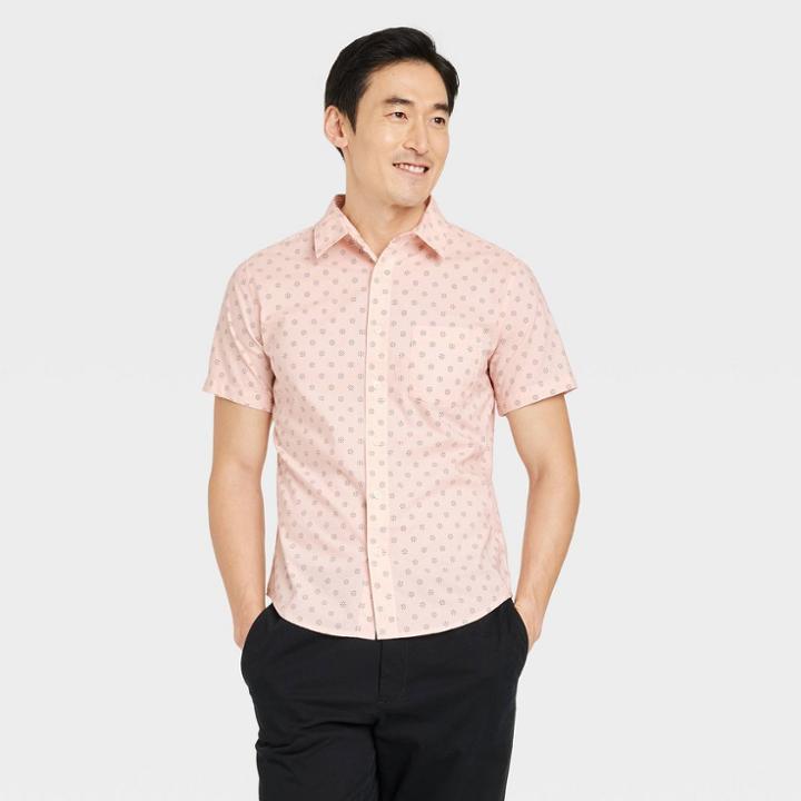 Men's Short Sleeve Button-down Shirt - Goodfellow & Co Pink