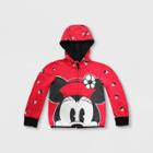 Girls' Disney Minnie Mouse Zip-up Hooded Sweatshirt - Red 3 - Disney