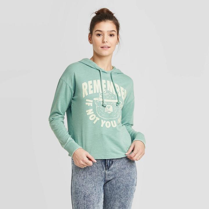 Smokey Bear Women's Smokey The Bear Sweatshirt - (juniors') Teal Xs, Women's, Green