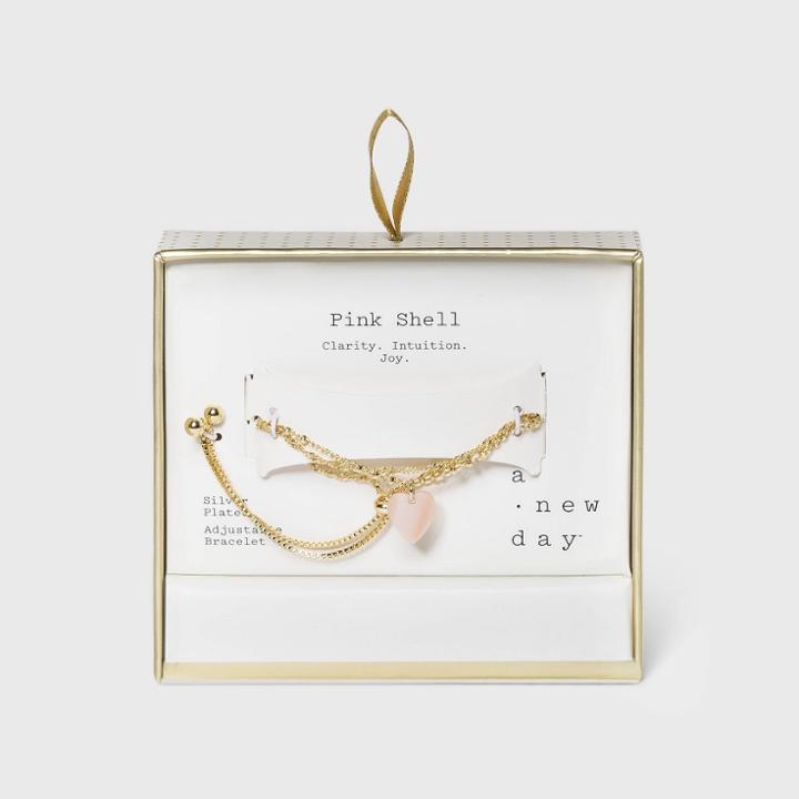 Silver Plated Shell Heart Layered Bracelet - A New Day Pink