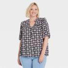 Women's Plus Size Ruffle Short Sleeve V-neck Blouse - Knox Rose Black Floral