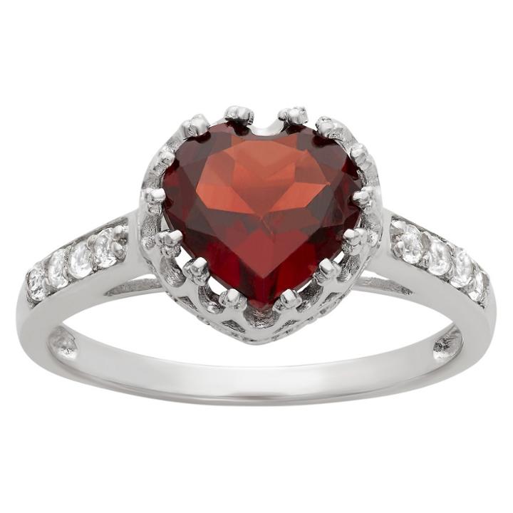 1 3/4 Tcw Tiara Heart-cut Garnet Crown Ring In Sterling
