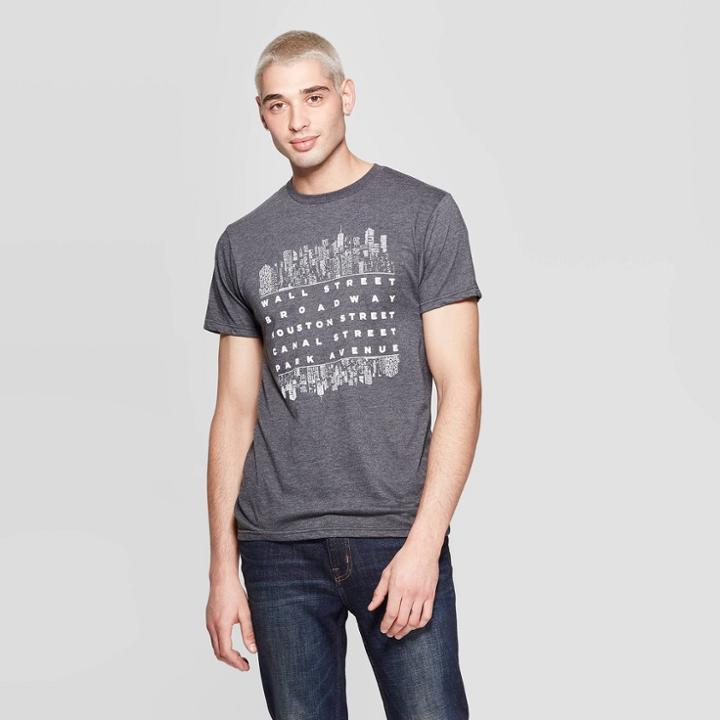 Men's Short Sleeve Crewneck Night City Graphic T-shirt - Awake Gray