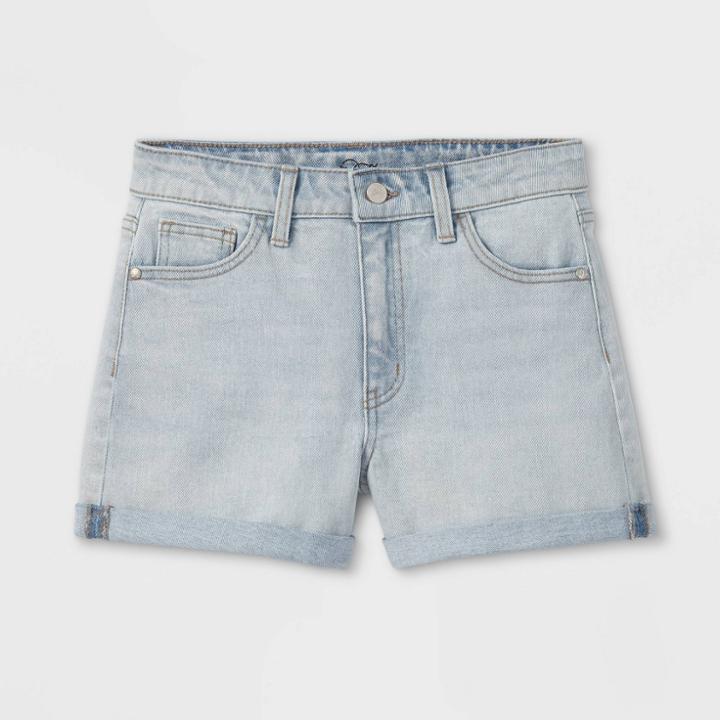 Girls' Rolled Hem Mid-rise Jean Shorts - Art Class Light Wash