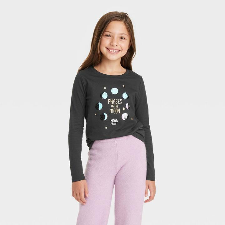 Girls' Long Sleeve Flip Sequin T-shirt - Cat & Jack Black