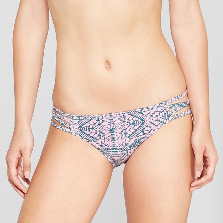Women's Embroidered Trim Strappy Hipster Bikini Bottom - Xhilaration Lavender Print