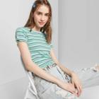 Women's Striped Short Sleeve Ribbed T-shirt - Wild Fable Blue