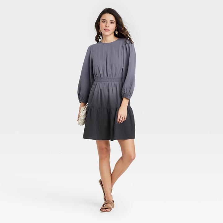 Women's Tie-dye Long Sleeve Tiered Dress - Universal Thread Gray