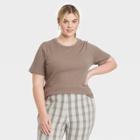Women's Plus Size Short Sleeve Ribbed T-shirt - A New Day Brown