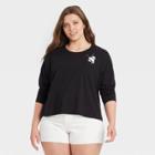 Women's Disney Plus Size Mickey Pocket Long Sleeve Graphic T-shirt - Black