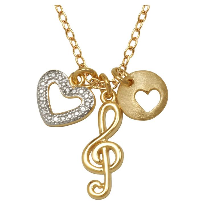 Prime Art & Jewel Yellow Gold And Fine Silver Plated 2-tone Bronze Music Love Pendant With 18 Chain, Girl's