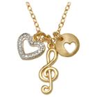Prime Art & Jewel Yellow Gold And Fine Silver Plated 2-tone Bronze Music Love Pendant With 18 Chain, Girl's