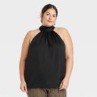 Women's Plus Size Satin Halter Top - A New Day Black