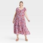 Women's Plus Size Flutter Short Sleeve A-line Dress - Knox Rose Purple Floral