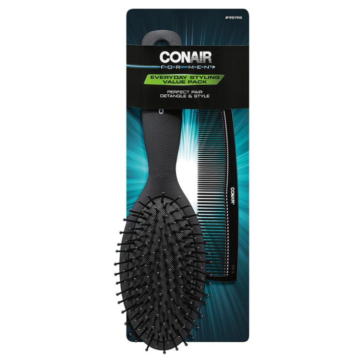 Conair For Men Black Cushion Hairbrush & Combo