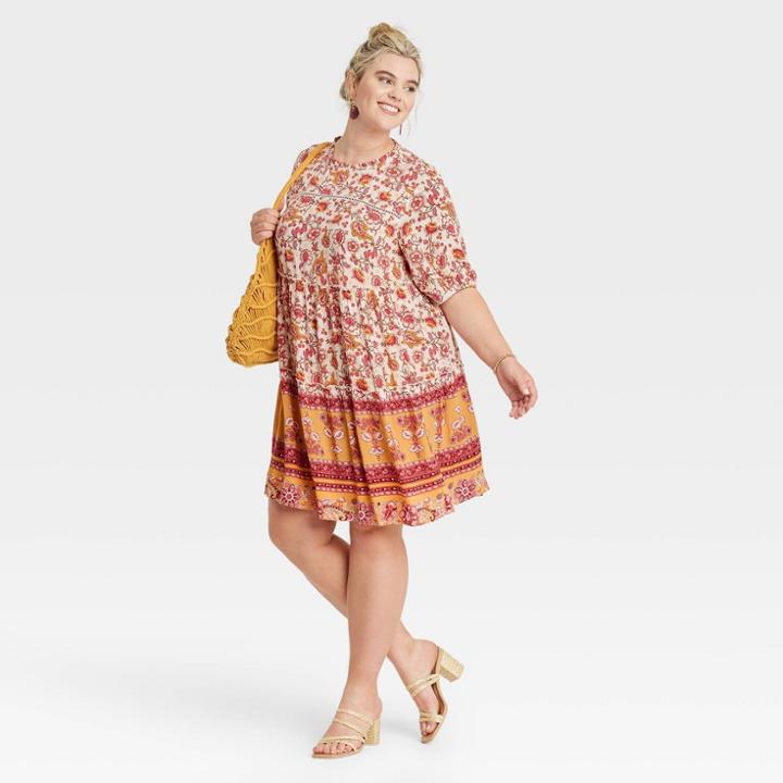 Women's Plus Size Elbow Sleeve Tiered Babydoll Dress - Knox Rose Ivory