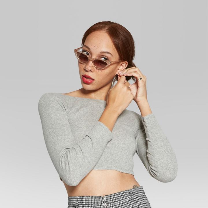 Women's Off The Shoulder Long Sleeve - Wild Fable Heather Gray