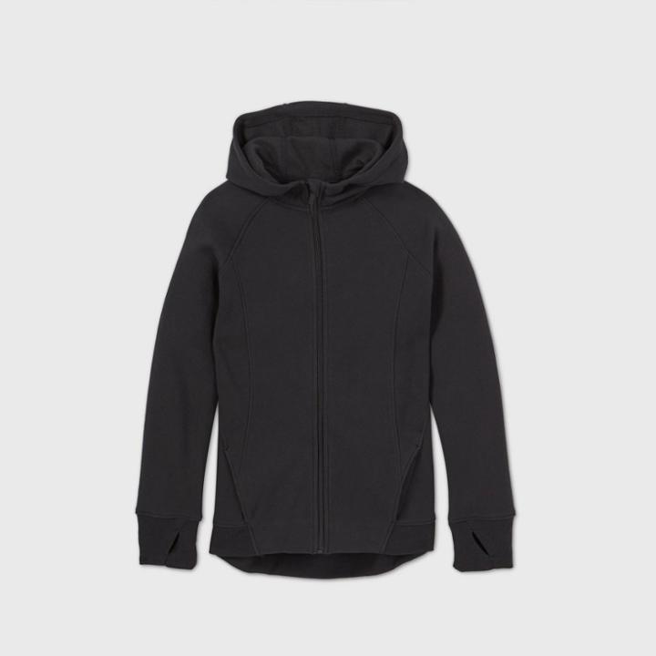 Girls' Fleece Full Zip Hoodie Sweatshirt - All In Motion Black