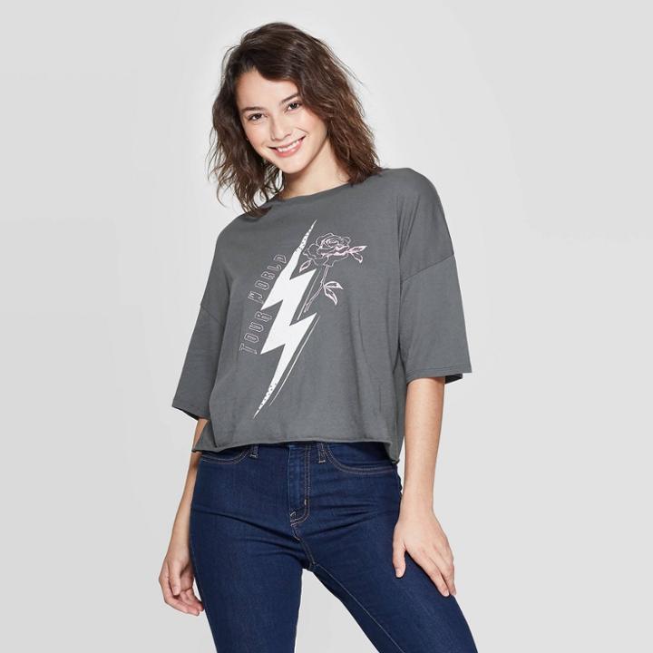 Women's World Tour Short Sleeve Cropped T-shirt - Grayson Threads (juniors') - Dark Gray
