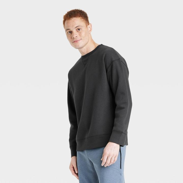 Men's Cotton Fleece Crewneck Sweatshirt - All In Motion Black