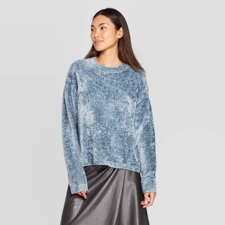 Women's Long Sleeve Crewneck Pullover Sweater - Prologue Blue
