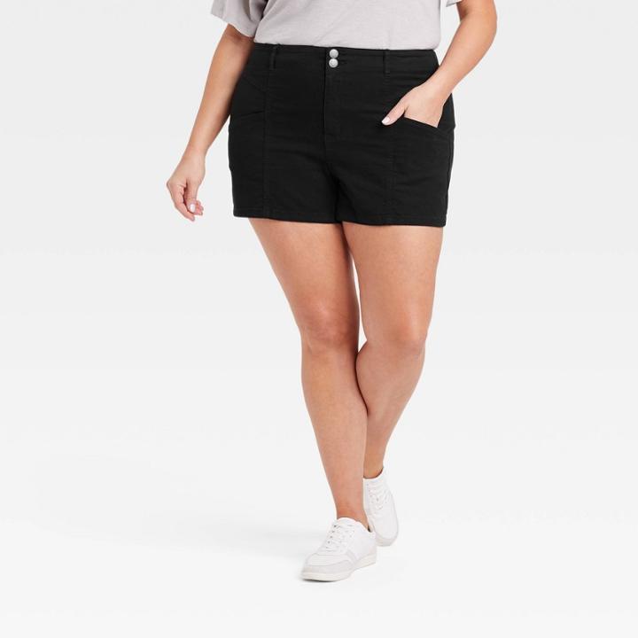 Women's Plus Size High-rise Cargo Midi Shorts - Universal Thread Black