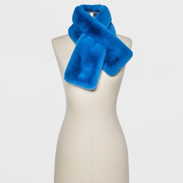 Women's Mini Faux Fur Pull Through Scarf - A New Day Blue