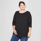 Maternity Plus Size Long Sleeve Cross-panel Nursing Top - Isabel Maternity By Ingrid & Isabel Black