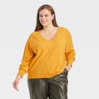 Women's Plus Size Lightweight V-neck Pullover Sweater - A New Day Gold