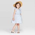 Mila And Emma Mila & Emma Toddler Girls' Floral Print Ruffle Sleeve Smocking Dress - Light Blue/white