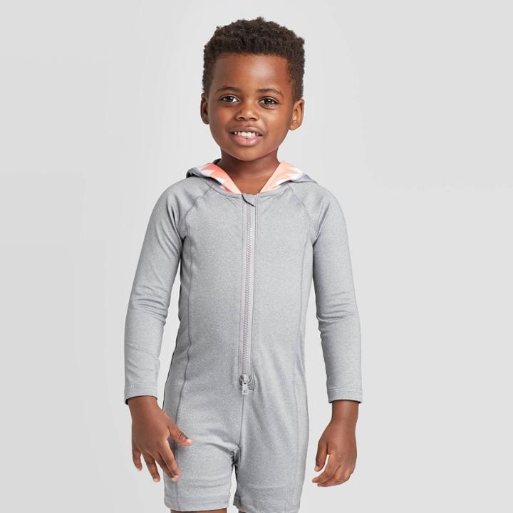 Toddler Boys' Shark Long Sleeve One Piece Rash Guard - Cat & Jack Gray 12m, Toddler Boy's