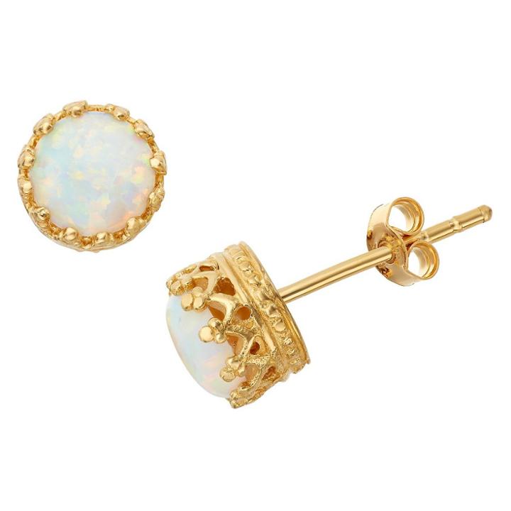 Tiara 6mm Round-cut Opal Crown Earrings In Gold Over Silver, Women's, Opal/yellow