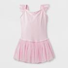 Danshuz Toddler Girls' Camisole Activewear Dress With Glitter Net Flutter Sleeves, Center Back Bow Triple Layer Skirt - Pink 6x-7,