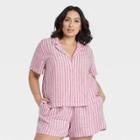 Women's Plus Size Striped Short Sleeve Button-down Shirt - Universal Thread Pink