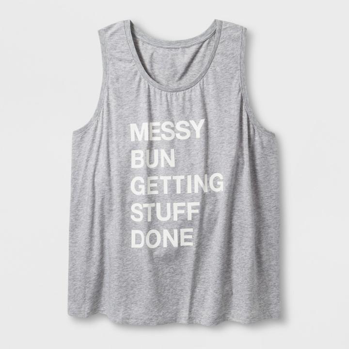 Target Women's Plus Size 'getting Stuff Done' Graphic Tank Top - Heather Gray