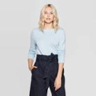 Women's Long Sleeve Ribbed Cuff Crewneck Pullover Sweater - A New Day Blue