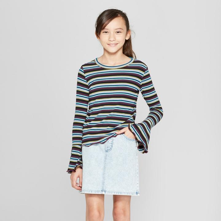 Girls' Long Sleeve Stripe T-shirt - Art Class Black