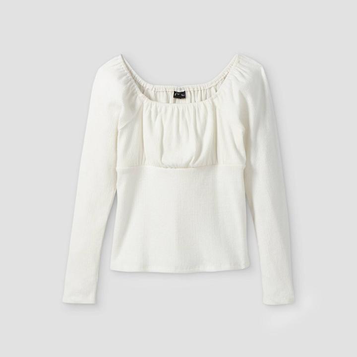 Girls' Ruched Long Sleeve Top - Art Class White