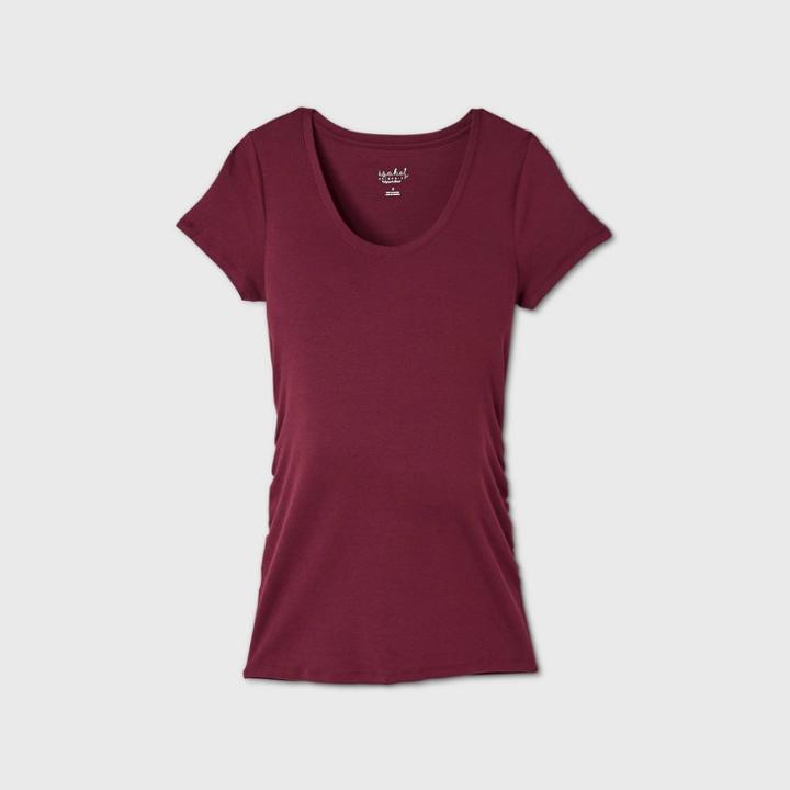 Maternity Short Sleeve Scoop Neck Side Shirred T-shirt - Isabel Maternity By Ingrid & Isabel Burgundy